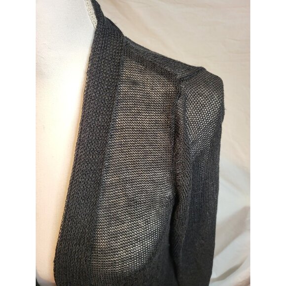 J. Jill Eve Long Cardigan Womens Size Medium Black Open Front Linen Blend - Picture 2 of 7